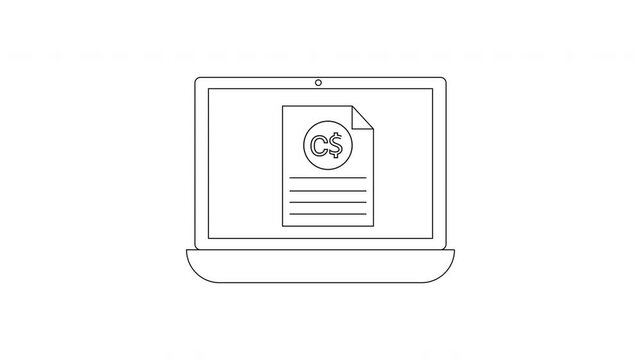 Simple Line Drawing of Laptop Displaying Document with CS Logo.
