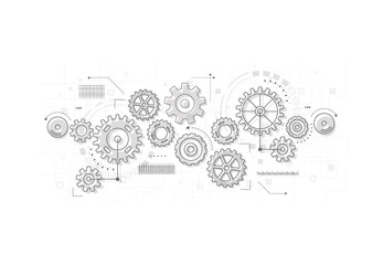 Obraz premium Abstract cogs and gear wheel mechanism technology background. Machine engineering design. Vector illustration
