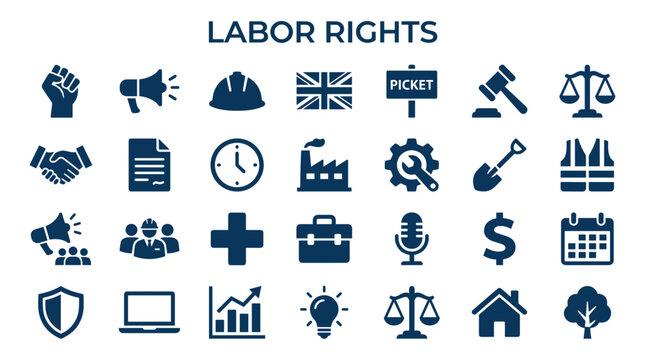 Labor rights and worker protection symbols set for social justice and employment law concepts