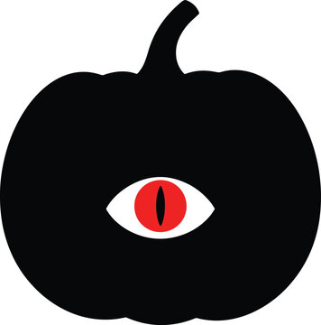 Black pumpkin silhouette with creepy red eye on transparent background for halloween decor