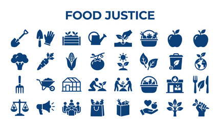 Fototapeta premium Food Justice Icons Representing Healthy Eating Sustainable Agriculture Community Support and Environmental Care