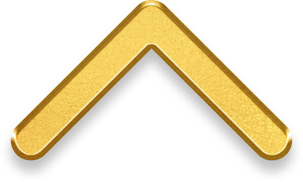 Modern 3d gold chevron pointing up with metallic finish for top navigation and website scrolling