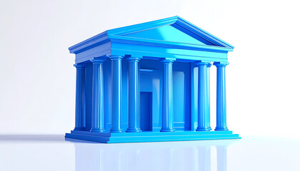 Obraz premium Minimalist Blue Bank Building Sculpture on White Background.