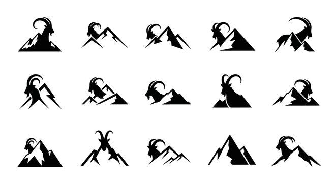 Collection of mountain goat silhouette icons.