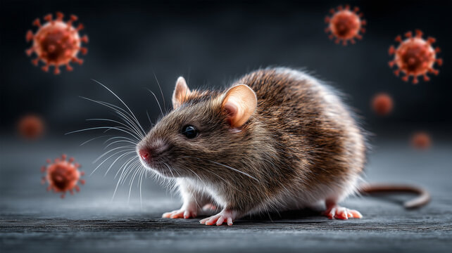 Rodent with Airborne Virus Particles, Pathogen Transmission and Health Risk Concept