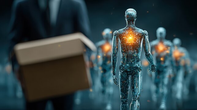 A conceptual image of a futuristic, advanced robotic workforce, highlighting innovation and technological advancement. ..Created with Generative AI, not depicting real subjects.