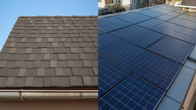Traditional Roof Converted To Solar Panel System Before After Renewable Energy Upgrade