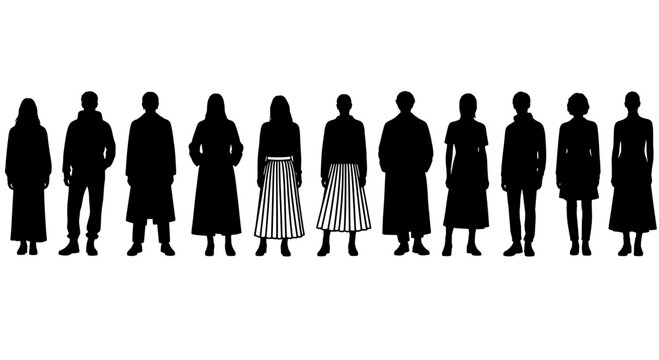 People silhouettes standing in a row vector group icon for crowds, social events, and community branding