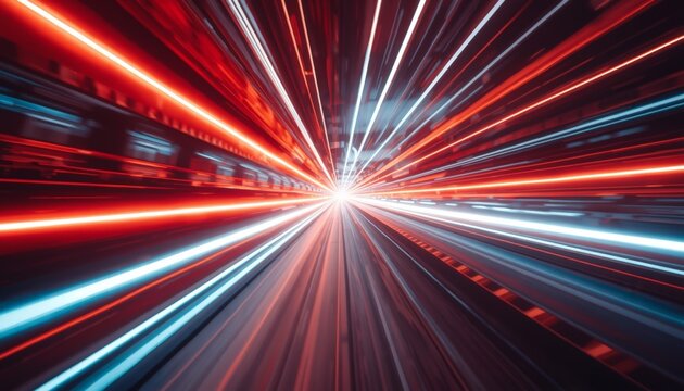 There is a blurry image of a train going through a tunnel