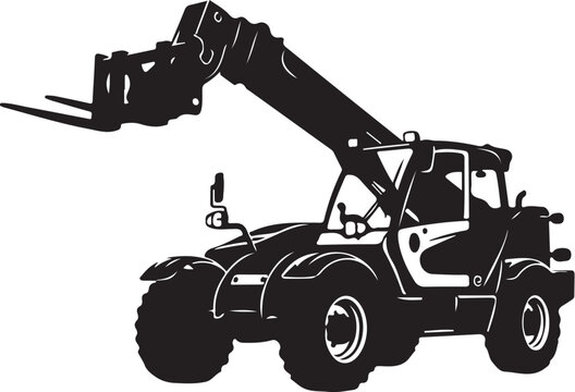 Forklift, telescopic handler, telehandler, industrial vehicle, heavy equipment, black silhouette, vector illustration