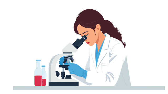 vector female scientist looking at the microscope