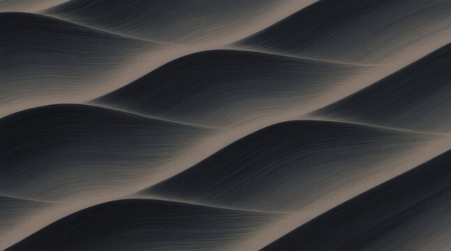 Abstract parallel wavy lines create optical illusion of dunes in monochrome palette. Smooth curves suggest sand ripples and subtle gradients in dim lighting.