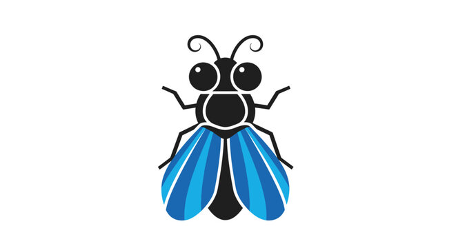 Cartoon Fly Insect Icon with Blue Wings and Big Eyes