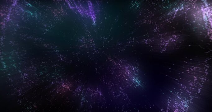 Colorful particles radiate outward in a cosmic explosion forming an abstract glowing pattern.