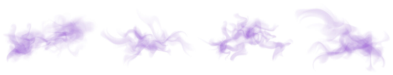 Dynamic purple smoke cloud effect texture element, abstract vapor on a transparent background for design. © PlantAndFlowerPNG