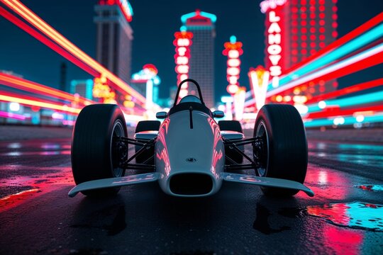 Close Front Nose Race Car Neon Night Extreme Angle
