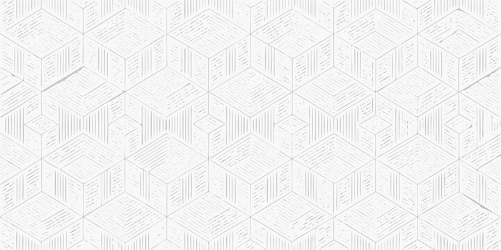 geometric cube pattern repeating linear design on white background