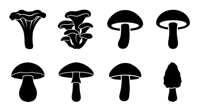 Variety of Mushroom Shapes Silhouettes.