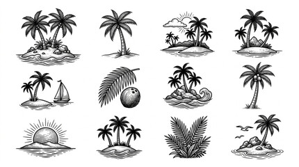 Obraz premium Tropical palm trees and island scenery.