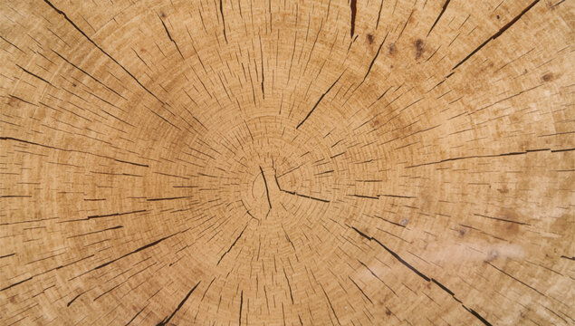 Closeup of Tree Rings and Wood Grain Texture in Cross-Section of Old Log Stump. Wooden Background.