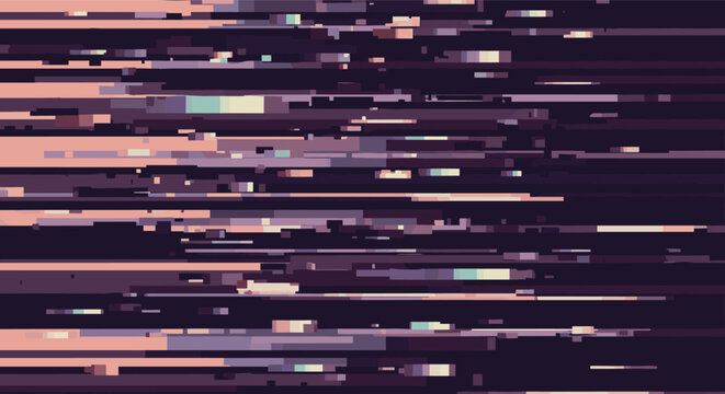 Abstract digital glitch background with horizontal purple and pink stripes representing a corrupted data or video signal effect.