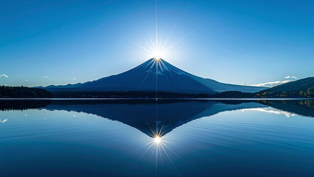 至高の輝き：山中湖のダイヤモンド富士 - 漆黒の山体に宿る黄金の光と完璧な鏡面反射、本物を追求した絶景壁掛けアート
Supreme Radiance: Diamond Fuji at Lake Yamanaka - Golden Light on Solid Black Peak with Perfect Mirror Reflection, Authentic Landscape Wall Ar