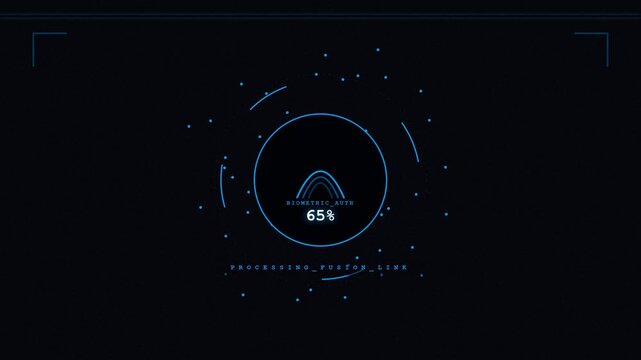 Futuristic HUD interface digital loading animation with circular data scanning elements and technology