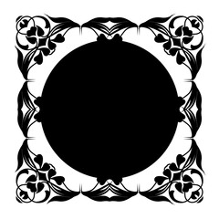 Vintage black and white floral frame design featuring an ornate vector border with leaf patterns, swirls, and nature elements for decorative art illustration © nanik