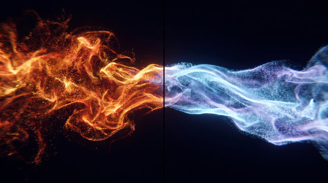 Dynamic abstract representation of hot and cold particle streams in a cohesive motion.