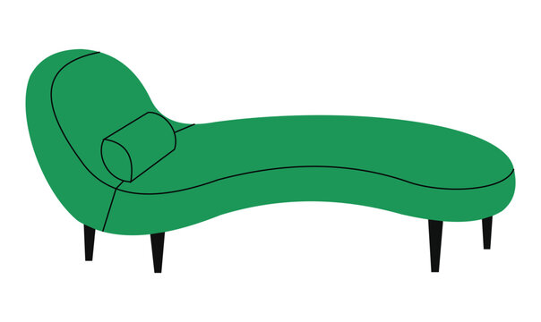 Modern green chaise longue or lounge chair with black legs flat vector illustration