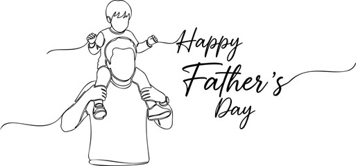 Fototapeta premium Father and son on shoulders a continuous line drawing for fathers day celebration.