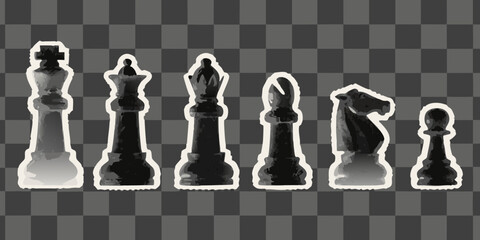 Chess pieces silhouettes on checkered background grayscale © gita