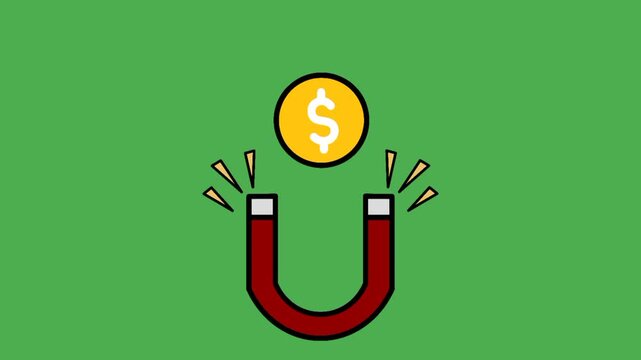 Magnet pulling gold coin concept. Symbol of financial attraction, profit, wealth growth, and business success illustration