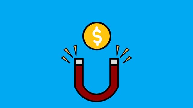 Magnet pulling gold coin concept. Symbol of financial attraction, profit, wealth growth, and business success illustration