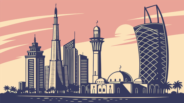 Doha City Skyline Vector Art