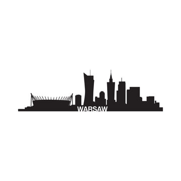Warsaw skyline silhouette against a white background