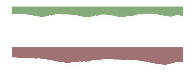 Fototapeta premium Two torn paper edges, green and brown, isolated on transparent background