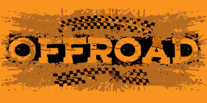 Off road typography with tire track graphics on orange background