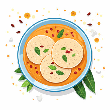Modern vector illustration of appam with coconut stew in South Indian style