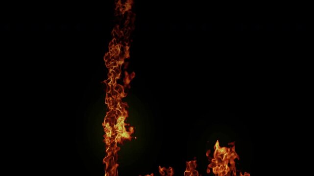 L Shape Fire Flames Burning in Corner on Black Background Animation