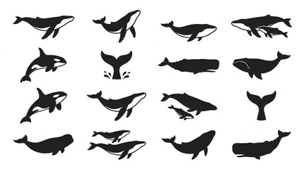 Silhouettes of various whale species. © Pono