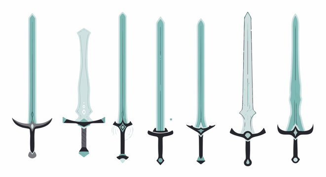 Various stylized swords of differing lengths, metallic and ethereal