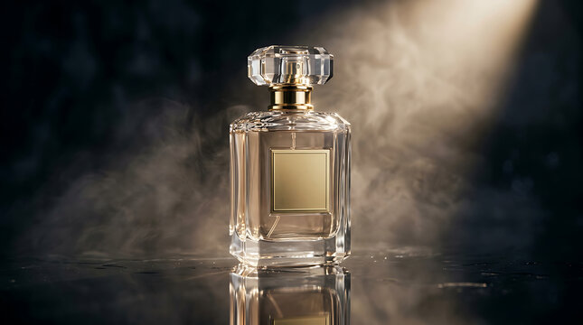 Elegant Perfume Bottle with Blank Label and Dramatic Lighting