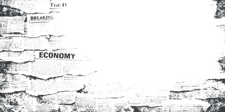 Vintage newspaper clippings background with grunge torn paper effect black and white distressed headlines chaotic media collage texture for editorial design