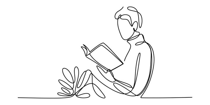 Person sitting and reading a book, continuous line drawing Vector, illustration