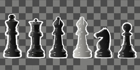 Chess pieces silhouette on checkered background black and white © krishna