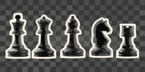 chess pieces lineup on transparent background watercolor style © krishna