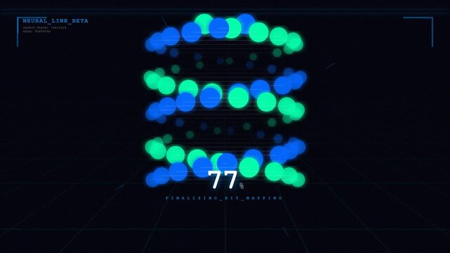 Digital Data Visualization with Glowing Blue and Green Particle Rings and Floating Numerical Counter