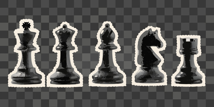 chess pieces lineup on transparent background watercolor style