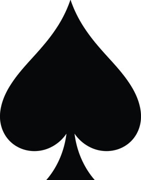 Black silhouette spade symbol illustration, bold vector design representing playing card suit, gambling, casino, entertainment, power, wisdom, action, abstract concept